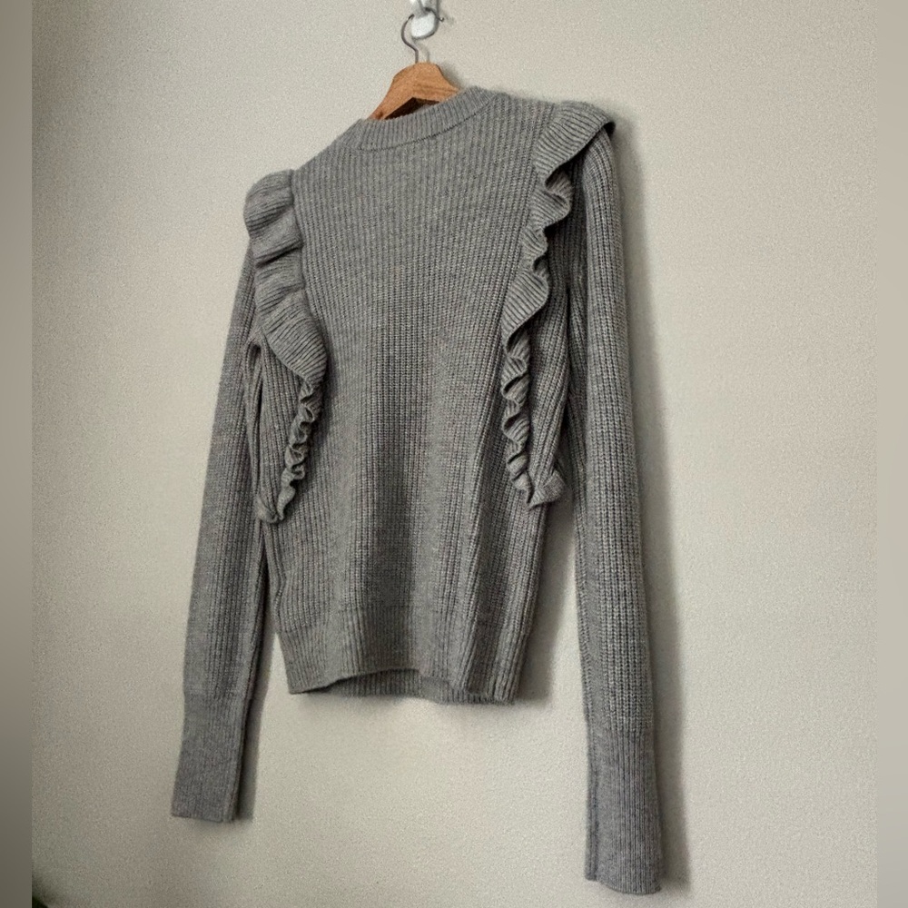 7 for all Mankind Gray Ribbed Ruffle Sweater - Picture 5 of 9